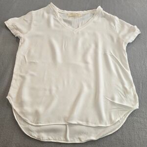 Anthropologie Cloth & Stone White V-Neck Rayon Blouse High-Low Hem Top Size L